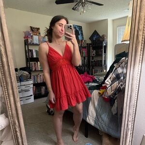 SHEIN Red V-Neck Ruffle Mini Dress